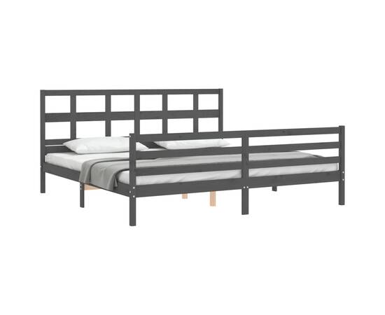 Cadru pat cu tăblie 200x200 cm, gri, lemn masiv, 4 image