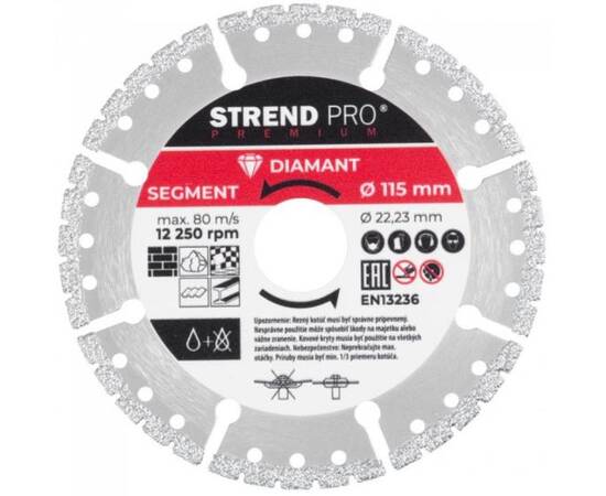 Disc diamantat segmentat, universal, vacuum brazed, taiere umeda si uscata, 115 mm, strend pro premium 