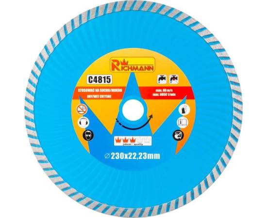 Disc diamantat turbo, beton, taiere umeda si uscata, 230 mm/22.23 mm, richmann