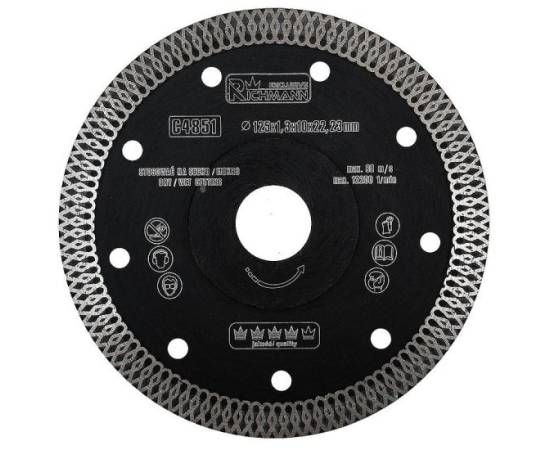 Disc diamantat turbo subtire, ceramica, taiere umeda si uscata, 125 mm/22.23 mm, richmann exclusive