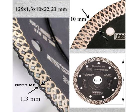 Disc diamantat turbo subtire, ceramica, taiere umeda si uscata, set 10 buc, 125 mm/22.23 mm, richmann exclusive, 5 image