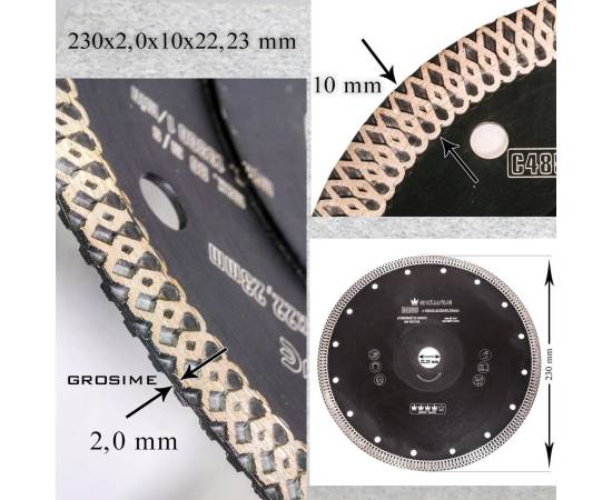 Disc diamantat turbo subtire, placi ceramice, taiere umeda si uscata, 230 mm/22.23 mm, richmann exclusive, 2 image