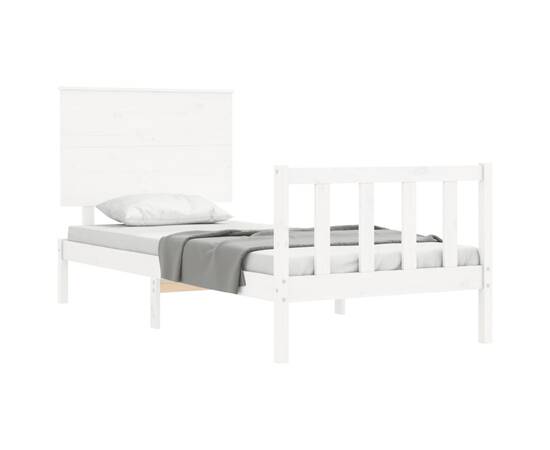 Cadru de pat cu tăblie 3ft, single, alb, lemn masiv, 4 image