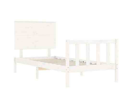 Cadru de pat cu tăblie 3ft, single, alb, lemn masiv, 5 image