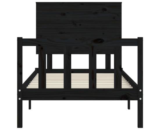 Cadru de pat cu tăblie 3ft, single, negru, lemn masiv, 6 image