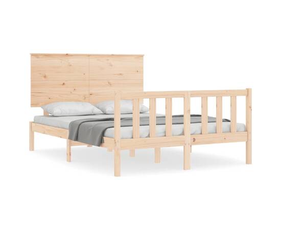 Cadru de pat cu tăblie 4ft, dublu mic, lemn masiv, 2 image