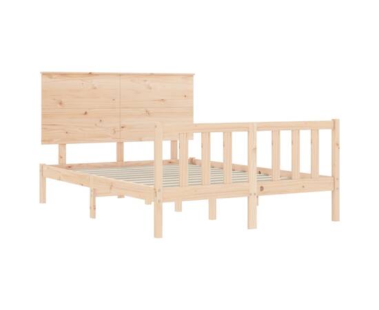 Cadru de pat cu tăblie 4ft, dublu mic, lemn masiv, 5 image