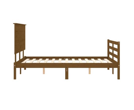 Cadru de pat cu tăblie 4ft, dublu mic, maro miere, lemn masiv, 7 image