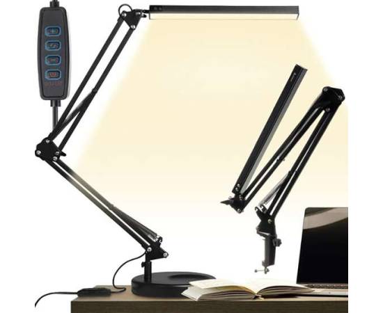 Lampa de birou 2 in 1, cu prindere masa, brat flexibil, 3 culori lumina, 10 niveluri, usb, negru, 3x37 cm, izoxis