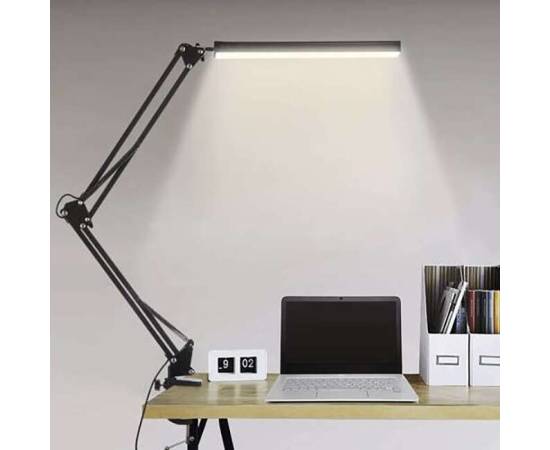 Lampa de birou 2 in 1, cu prindere masa, brat flexibil, 3 culori lumina, 10 niveluri, usb, negru, 3x37 cm, izoxis, 9 image