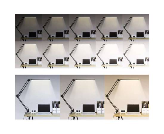 Lampa de birou 2 in 1, cu prindere masa, brat flexibil, 3 culori lumina, 10 niveluri, usb, negru, 3x37 cm, izoxis, 6 image