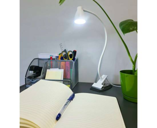 Lampa de birou cu clips, brat flexibil, 3 culori lumina, 10 niveluri, usb, alb, 45 cm, izoxis, 13 image