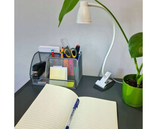 Lampa de birou cu clips, brat flexibil, 3 culori lumina, 10 niveluri, usb, alb, 45 cm, izoxis, 12 image