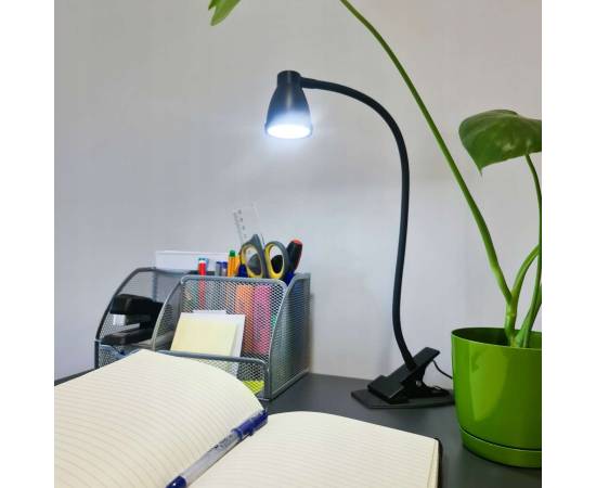 Lampa de birou cu clips, brat flexibil, 3 culori lumina, 10 niveluri, usb, negru, 45 cm, izoxis, 11 image