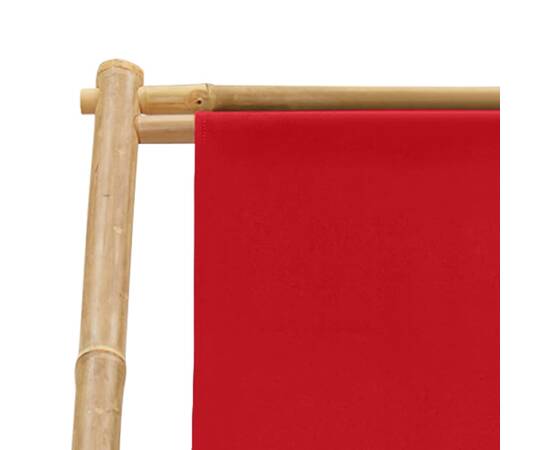 Șezlong, roșu, bambus și pânză, 7 image