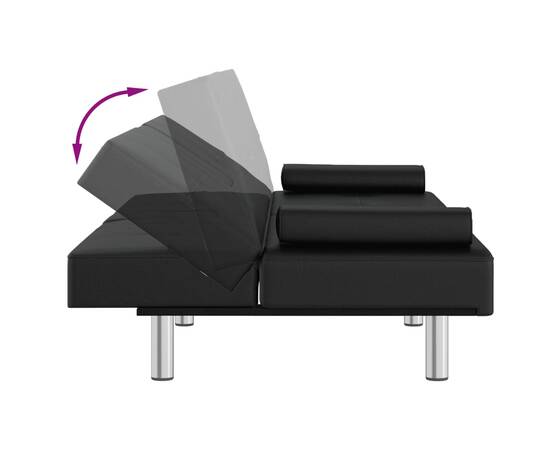 Canapea extensibilă cu suporturi pahare, negru, piele ecologică, 9 image
