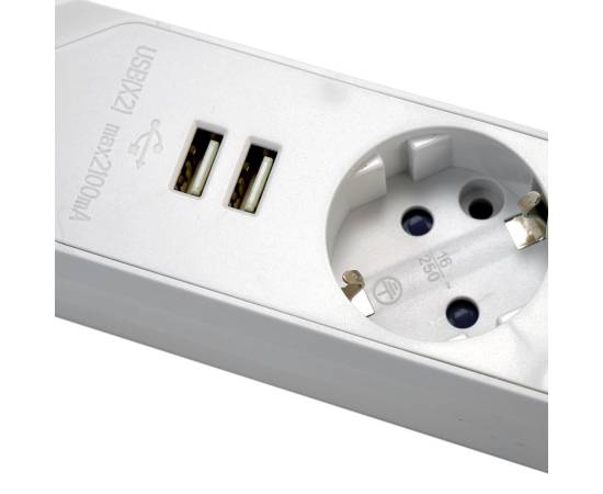 Prelungitor electric 3 prize, 2xusb, 1.5 m, intrerupator, gelux, 2 image