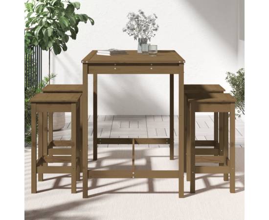 Set mobilier bar de grădină, 5 piese, maro miere lemn masiv pin, 3 image