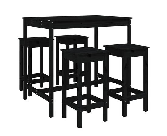 Set mobilier bar de grădină, 5 piese, negru, lemn masiv de pin, 2 image