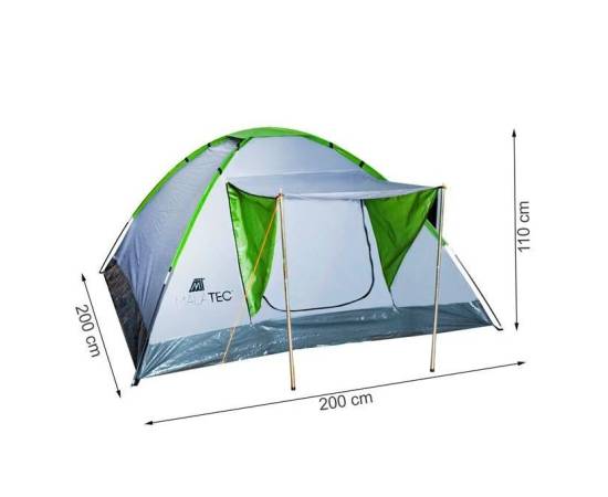 Cort camping, 2-4 persoane, cu copertina, husa cu maner, 200x200x110 cm, montana, malatec, 2 image