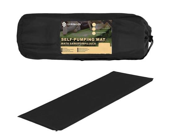 Saltea camping auto-gonflabila, poliester si spuma pu, negru, 180x50 cm, springos, 4 image