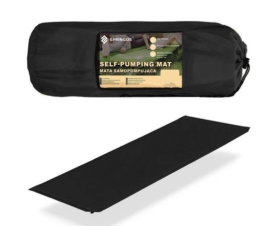 Saltea camping auto-gonflabila, poliester si spuma pu, negru, 180x50 cm, springos, 9 image