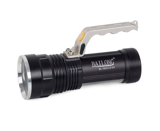 Lanterna aluminiu, cu acumulator, camping, tactica, bailong, led cree xm-l t6, zoom, usb, reglabila, ipx4, 400 m, 6.5x17.5-18.7 cm