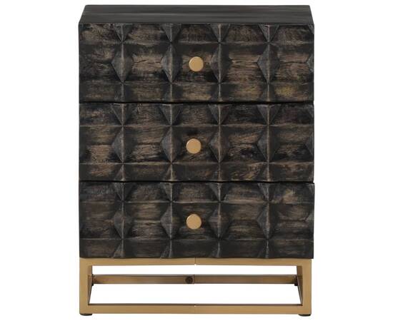 Noptieră, negru, 40x29x50 cm, lemn masiv de mango, 2 image