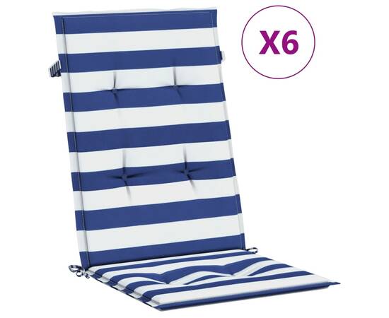 Perne de scaun spătar înalt, 6 buc. dungi albastre&albe, textil, 2 image