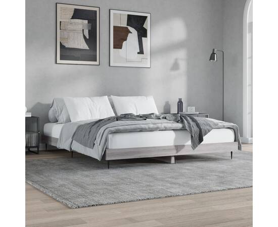 Cadru de pat, gri sonoma, 120x200 cm, lemn prelucrat, 4 image