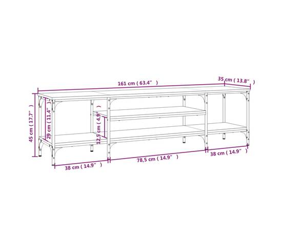 Comodă tv, stejar maro, 161x35x45 cm, lemn prelucrat & fier, 9 image