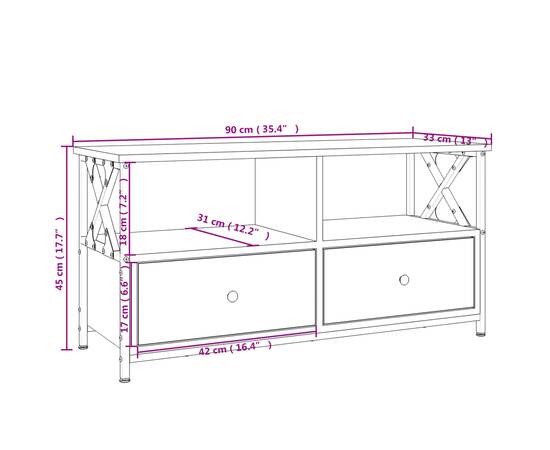 Comodă tv, stejar maro, 90x33x45 cm, lemn prelucrat & fier, 10 image