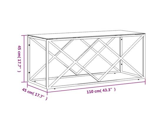 Masă de cafea, 110x45x45 cm, oțel inoxidabil și sticlă, 6 image