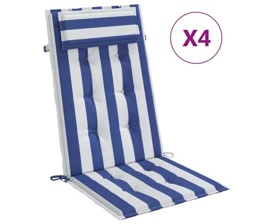 Perne de scaun spătar înalt, 4 buc. dungi albastre&albe, textil, 2 image