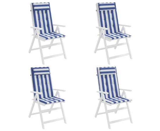 Perne de scaun spătar înalt, 4 buc. dungi albastre&albe, textil, 4 image