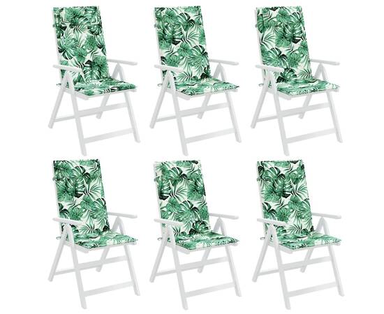 Perne de scaun spătar înalt, 6 buc, model frunze, textil oxford, 4 image