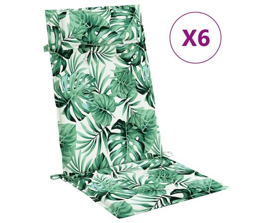 Perne de scaun spătar înalt, 6 buc, model frunze, textil oxford, 2 image