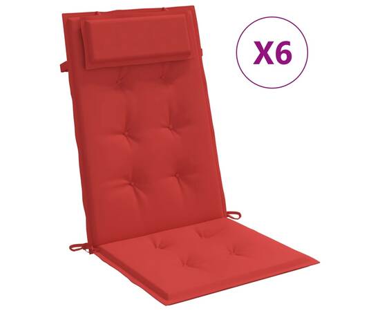 Perne scaun cu spătar înalt, 6 buc, roșu, țesătură oxford, 2 image