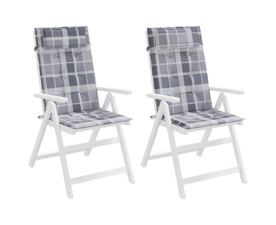 Perne scaun spătar înalt 2 buc, gri, carouri, țesătură oxford, 4 image