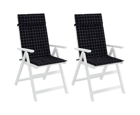 Perne scaun spătar înalt 2 buc, negru, carouri, țesătură oxford, 4 image