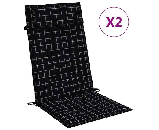Perne scaun spătar înalt 2 buc, negru, carouri, țesătură oxford, 2 image