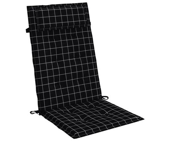Perne scaun spătar înalt 2 buc, negru, carouri, țesătură oxford, 3 image