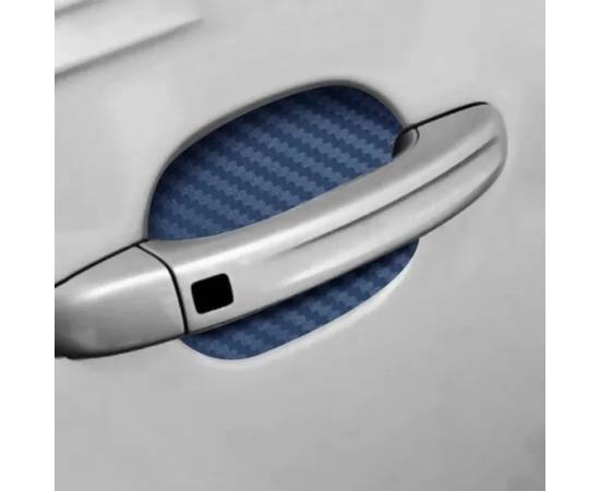 Set 4 bucati protectie zgarieturi manere usa din autocolant carbon 3D Albastru