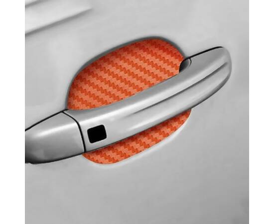 Set 4 bucati protectie zgarieturi manere usa din autocolant carbon 3D Orange, 2 image