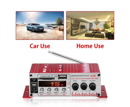 MINI amplificator auto, stereo, 12V, 40 W, radio FM, citire USB sau card SD, cu telecomanda, 5 image