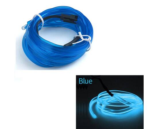 Fir Neon Auto "EL Wire" culoare Albastru, lungime 1M, alimentare 12V, droser inclus