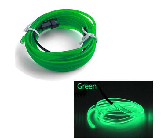 Fir Neon Auto "EL Wire" culoare Verde, lungime 1M, alimentare 12V, droser inclus