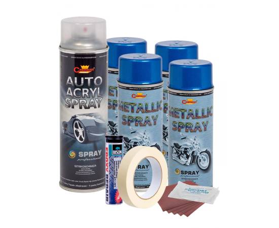 Kit complet reparatie si vopsire jante culoare Albastru Metalizat, V4