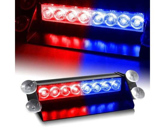 Lampa stroboscopica LED, montaj in parbriz, 8W, culoare Rosu - Albastru, 3 image