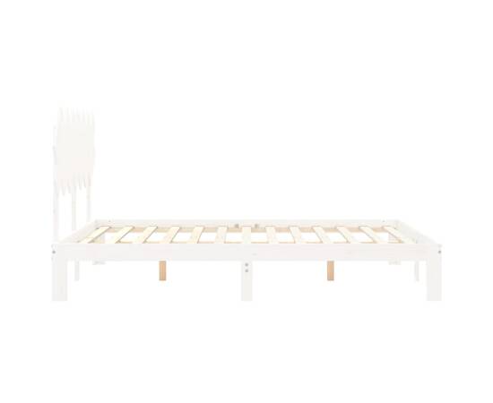 Cadru de pat cu tăblie, 140x190 cm, alb, lemn masiv, 7 image